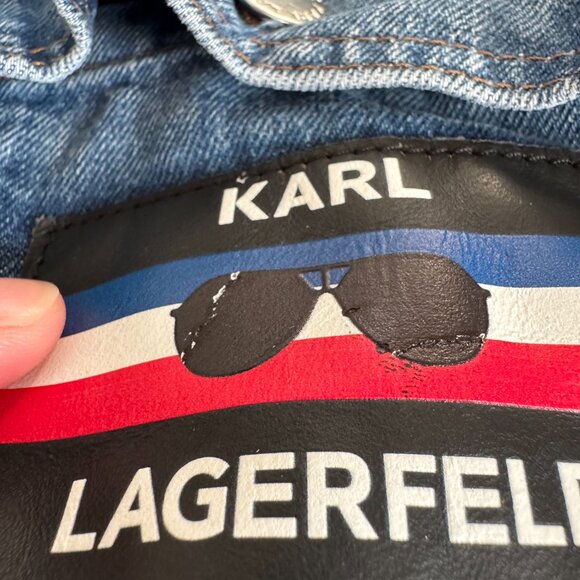 Karl Lagerfeld Paris Denim Boxy Shirt/Jacket with Logo Patch - Picture 10 of 10